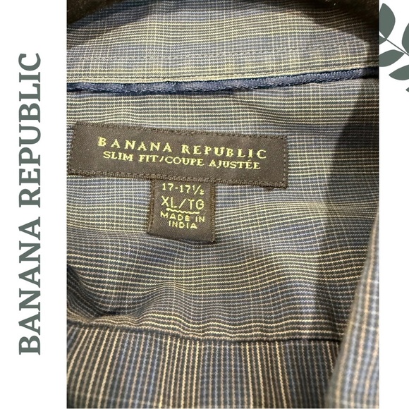 Banana Republic Men’s Slim Fit Dress Shirt | Blue Beige Check | XL 17 - 17.5 - Picture 5 of 5